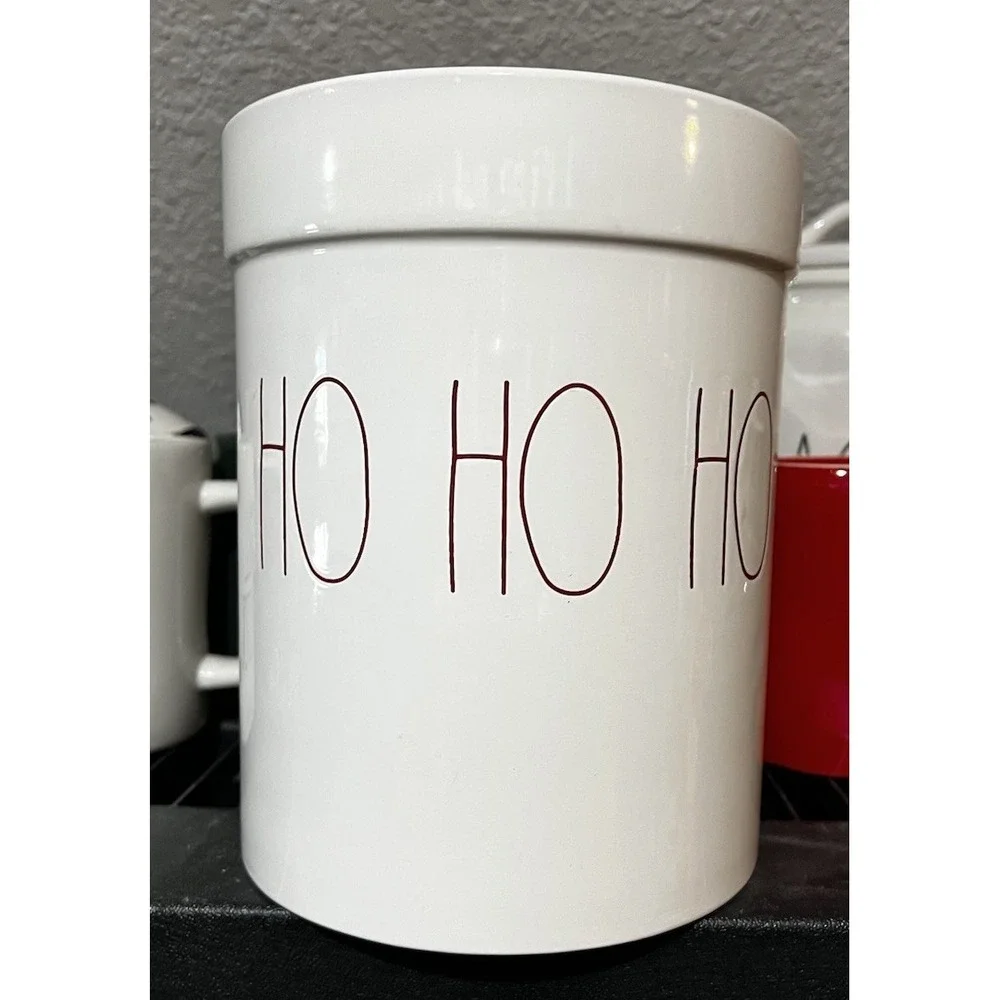 Rae Dunn HO HO HO Crock Utensil Holder Red Letters 8